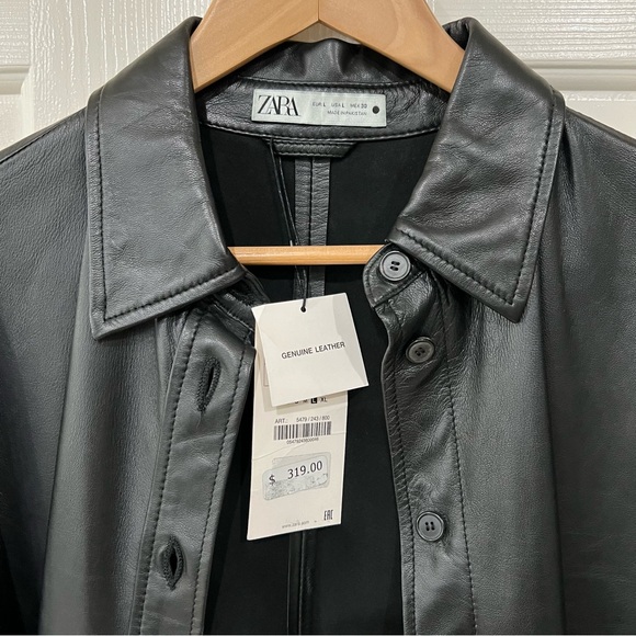 Brand New with tags Zara Black Long 100% Sheep Leather Jacket in size Large - Picture 4 of 11
